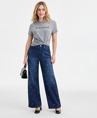 On 34th Women's Midnight-Wash Embellished Wide-Leg Jeans, Macy's Exclusive - Macy's | Macy's