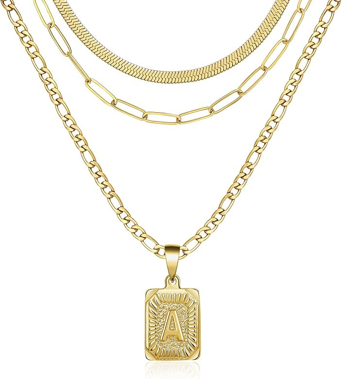 Memgift Gold Layered Necklace Set 3 PCS for Women Girls Dainty Trendy Paperclip Snake Choker Gold... | Amazon (US)