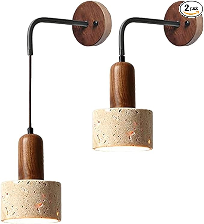 CATA-MEDICA Stone Wall Lamp Set of 2, Adjustable Height Bedside Wall Lamp, E26 Travertine Wall Sc... | Amazon (US)