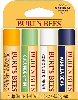 Burt's Bees Lip Balm Mothers Day Gifts for Mom - Beeswax, Cucumber Mint, Coconut & Pear, and Vani... | Amazon (US)