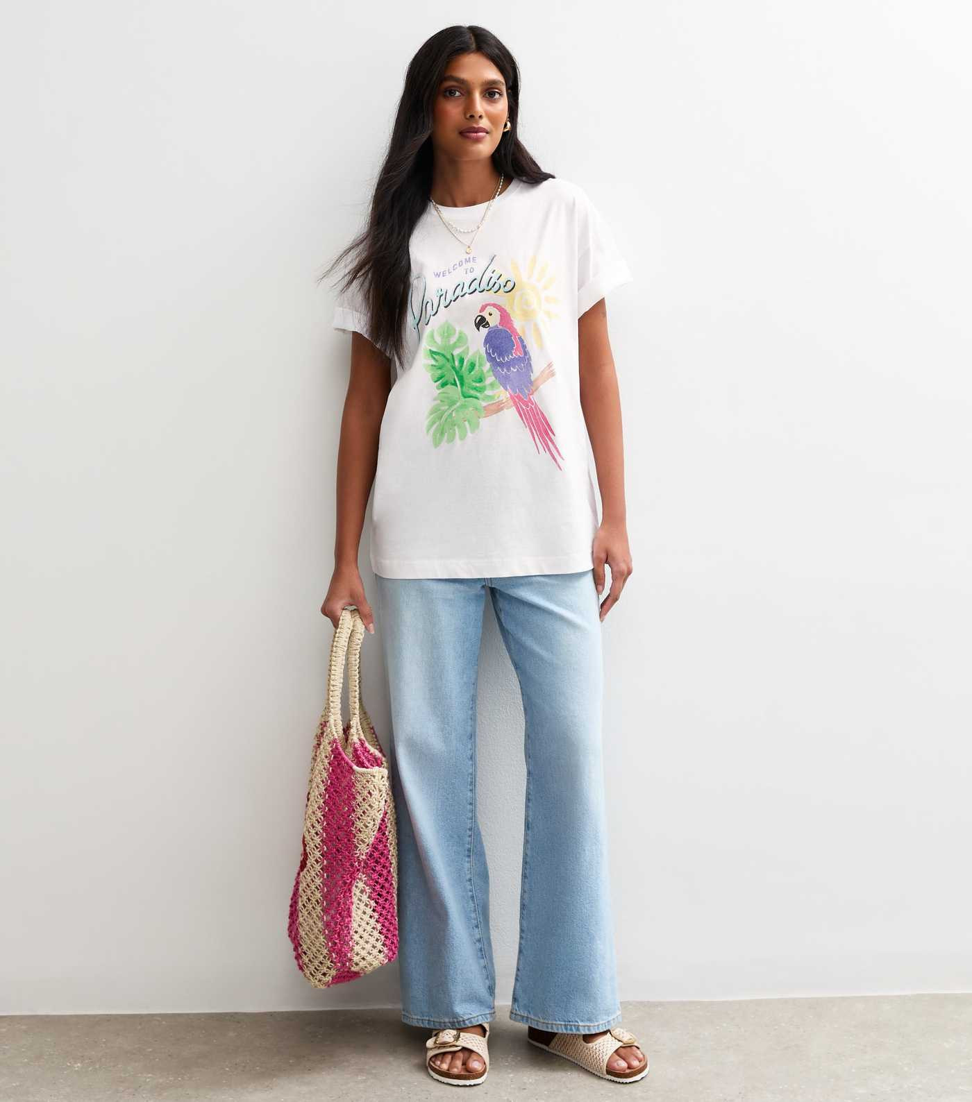 White Parrot Print Oversized T-Shirt  | New Look | New Look (UK)