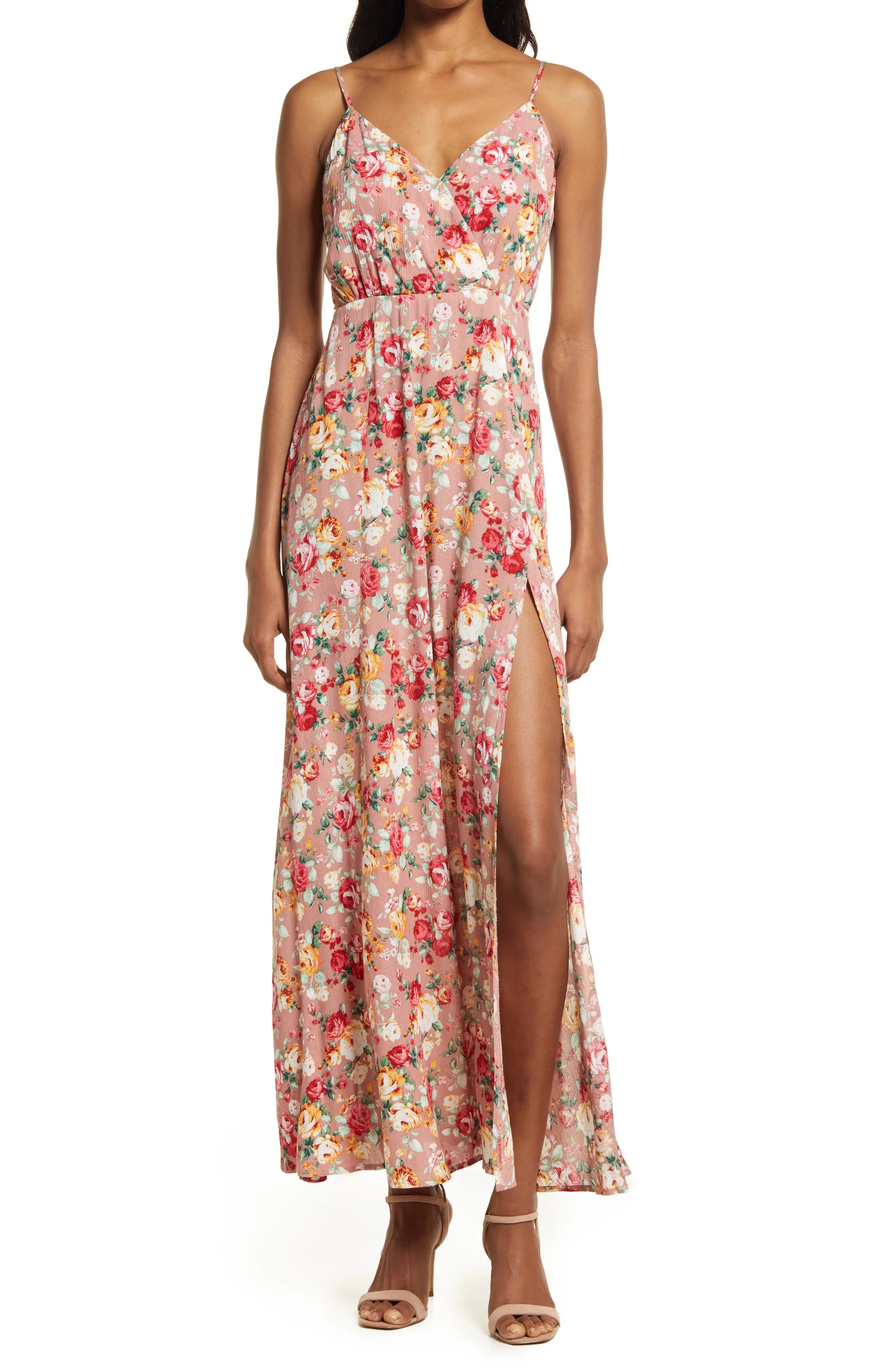 Lulus Everlasting Bliss Floral Print Maxi Dress in Blush Floral Print at Nordstrom, Size X-Small | Nordstrom