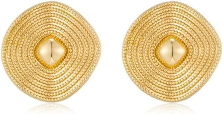Chunky Golden Large Stud Earrings for Women Round Disc Stud Earrings Irregular Texture Earrings T... | Amazon (US)
