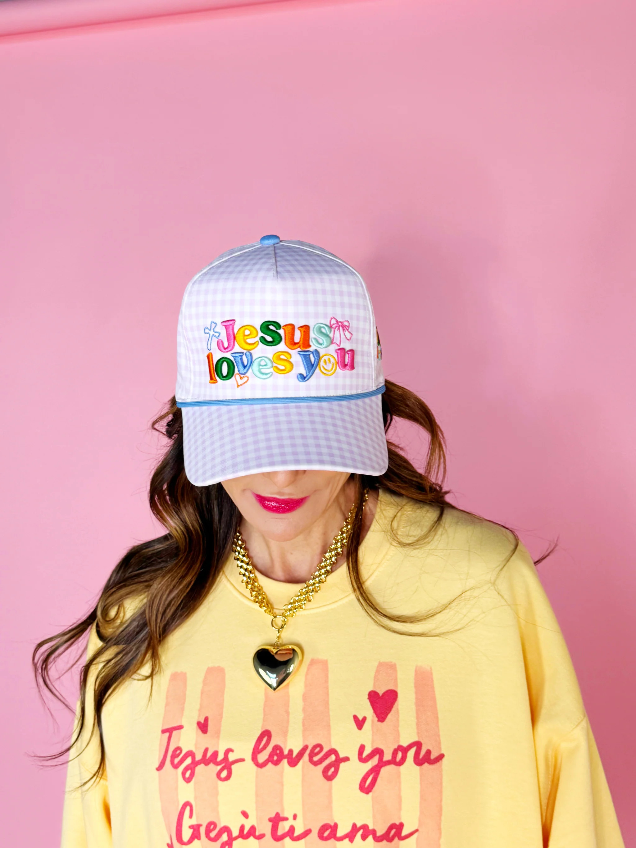 Purple Checker Jesus Loves You Hat- Pre Order | Poppy & Pine