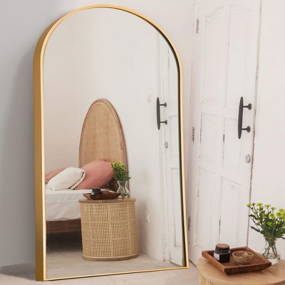 Dovelina Modern Metal Frame Arched Mirror Decorative Wall Mirror Large Mirror - 71"x31", Gold | Target