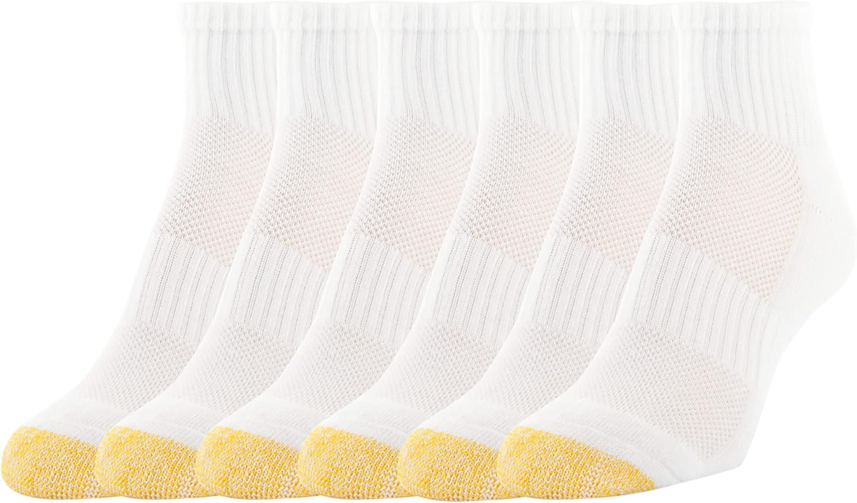 GOLDTOE Women's Half Cushion Sport Quarter Socks with Mesh, 6-Pairs, White, Medium | Amazon (US)