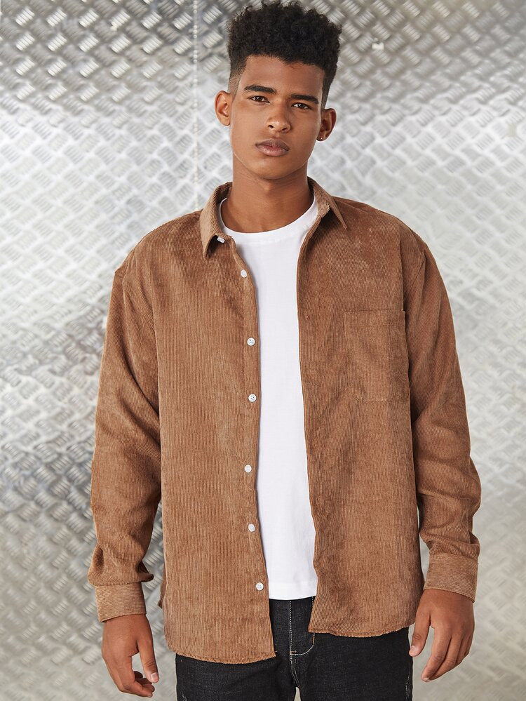 Men Solid Button Front Corduroy Shirt | SHEIN