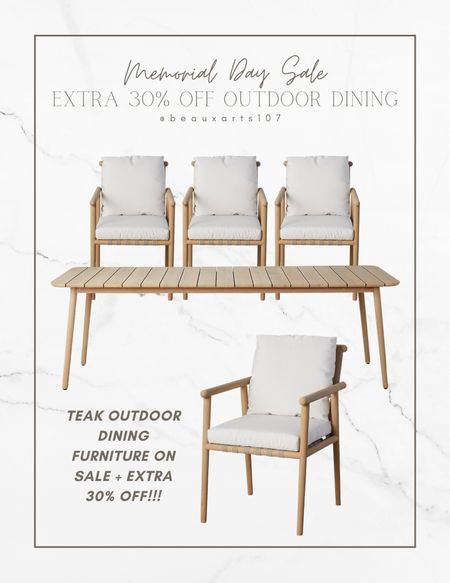 Gorgeous teak outdoor dining furniture on sale + extra 30% off sale right now!!

Teak Outdoor dining table, teak outdoor dining chairs. 

#LTKhome #LTKsalealert #LTKFind