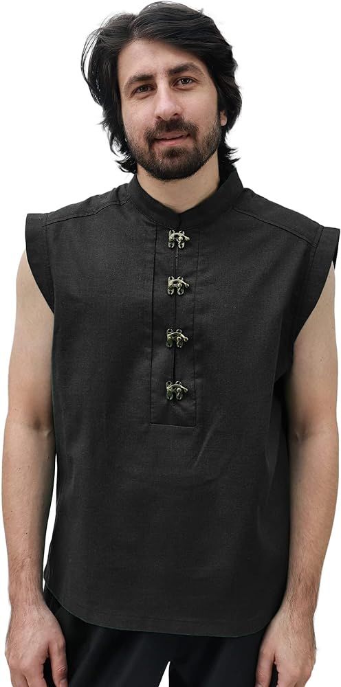 Medieval Shirt for Men Linen Pirate Sleeveless Tunic with Retro Button | Amazon (US)