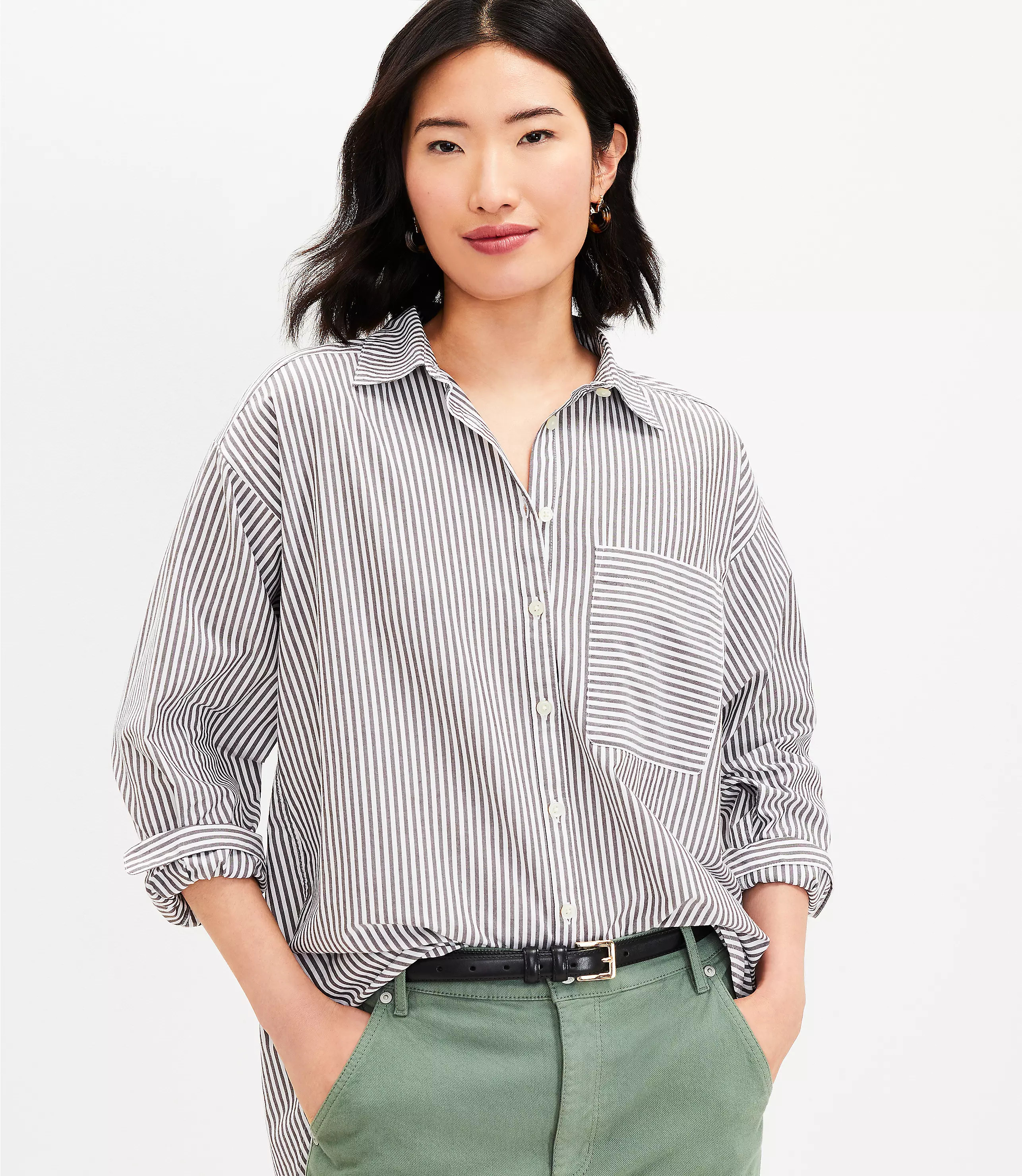 Petite Striped Oversized Everyday Shirt | LOFT