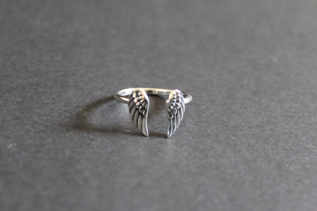 Sterling Silver Adjustable Ring - Angel Wing Ring, Sterling Silver Adjustable Angel Wing Ring, Si... | Etsy (US)