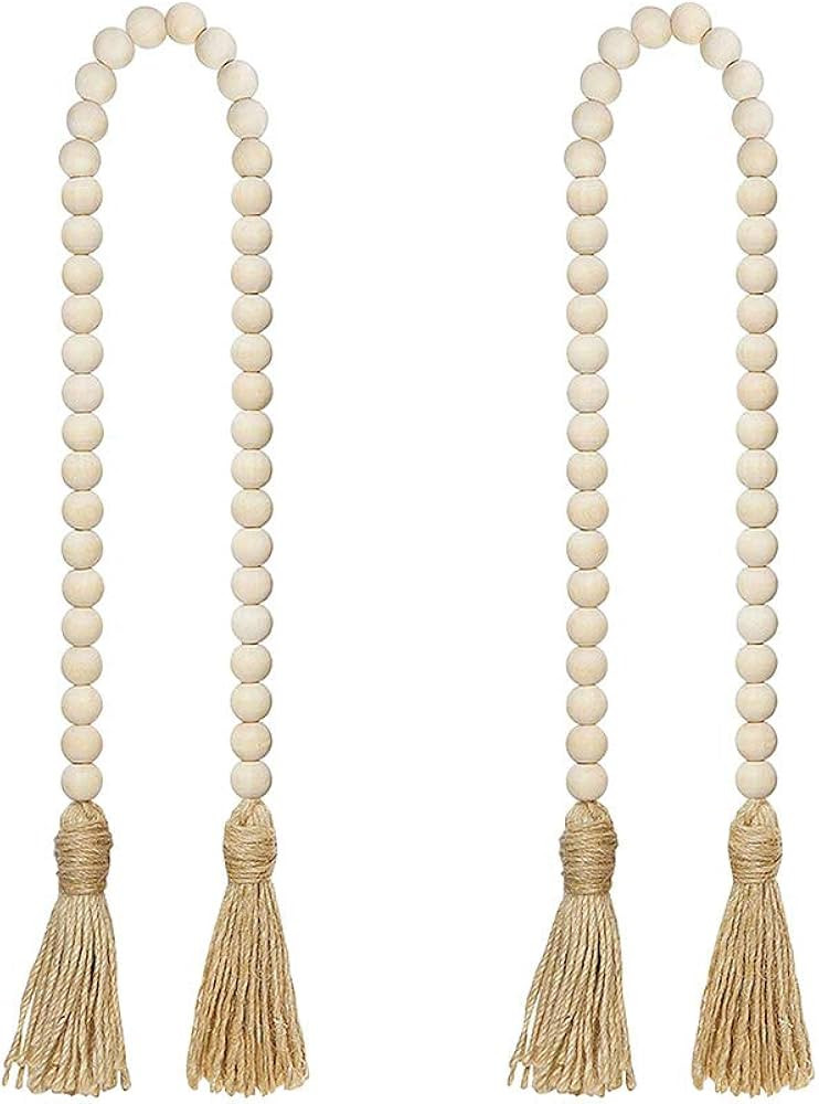 LJY&V Wood Bead Garland with Jute Tassels, 32 inches Farmhouse Beads Tassels for Home Curtain Wal... | Amazon (US)