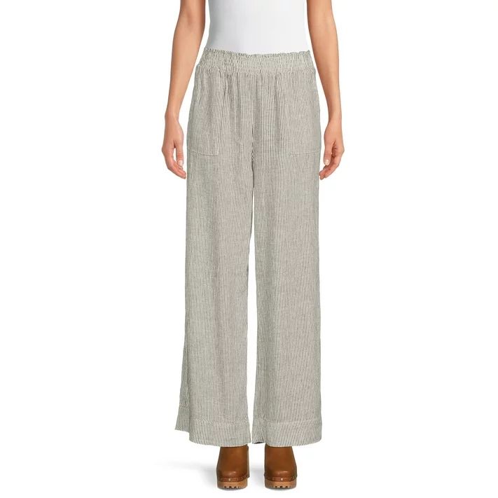 Time and Tru Women's Smocked Waist Linen Pants - Walmart.com | Walmart (US)