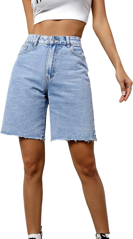MakeMeChic Women's Jean Shorts Casual High Waisted Long Denim Shorts | Amazon (US)