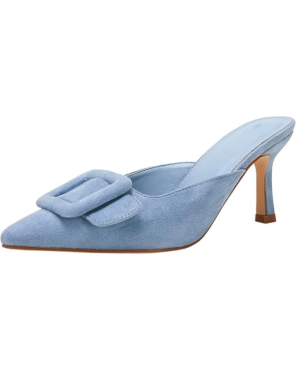 VETASTE Women's Heeled Mules Pointed Toe Suede Buckle Slip On Sandals Kitten Heels Party Wedding ... | Amazon (US)