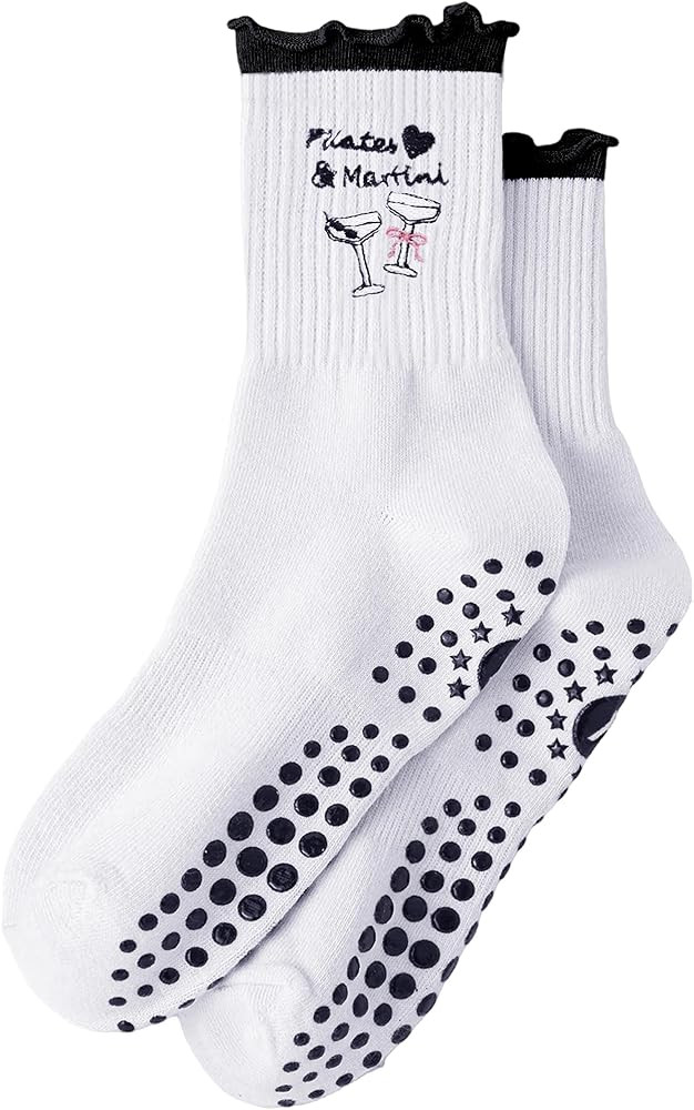 Yawlsow Cute Pilates Grip Socks for Women Ruffle Frilly Yoga Socks Non Slip Cotton Crew Grippy So... | Amazon (US)