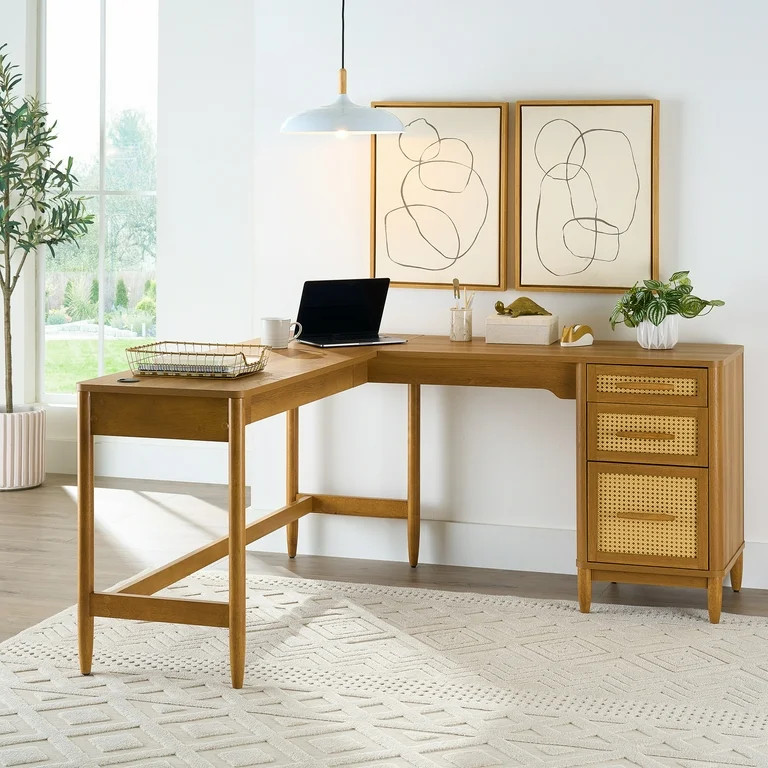 Better Homes & Gardens Springwood L-Shape Desk, Light Honey Finish | Walmart (US)