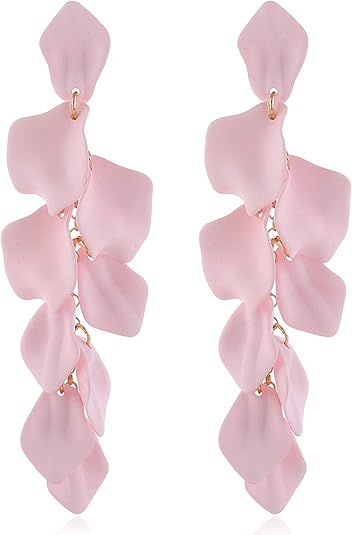 Long Acrylic Rose Flower Petal Drop Dangle Earrings Bohemian Hanging Resin Floral Tassel Statemen... | Amazon (US)