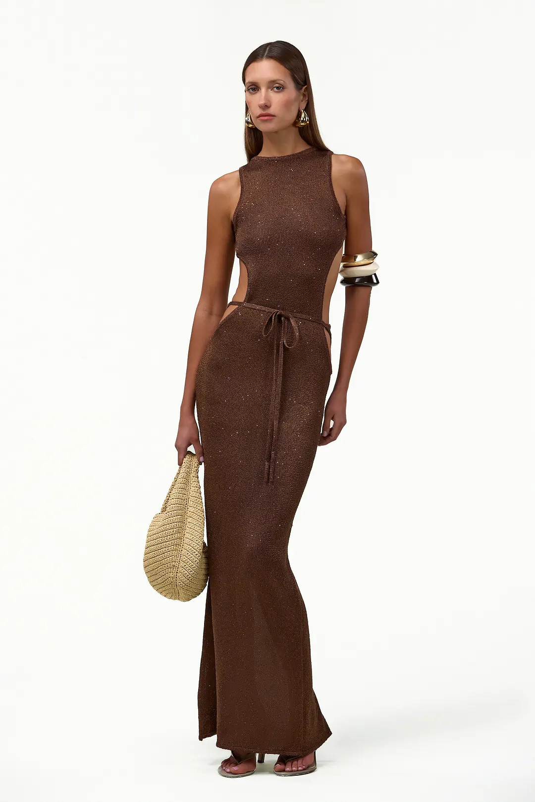 Tie Maxi Dress (Chocolate Brown Sequin) | SAME