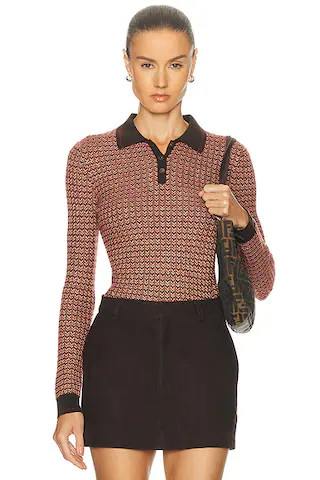 Chevron Long Sleeve Shrunken Polo Top | FWRD 