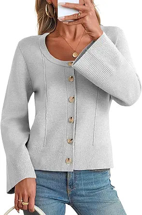 Saodimallsu Womens Bell Sleeve Cardigan Sweaters Button Down Long Sleeve Fall Trendy Sweaters 202... | Amazon (US)
