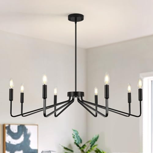 Haipinlier 8-Light Black Farmhouse Chandelier,Dining Room Light Fixtures Over Table,Brushed Candle Lighting for Kitchen Island Living Room Bedroom Foyer Entryway,36.6in,E12. | Amazon (US)