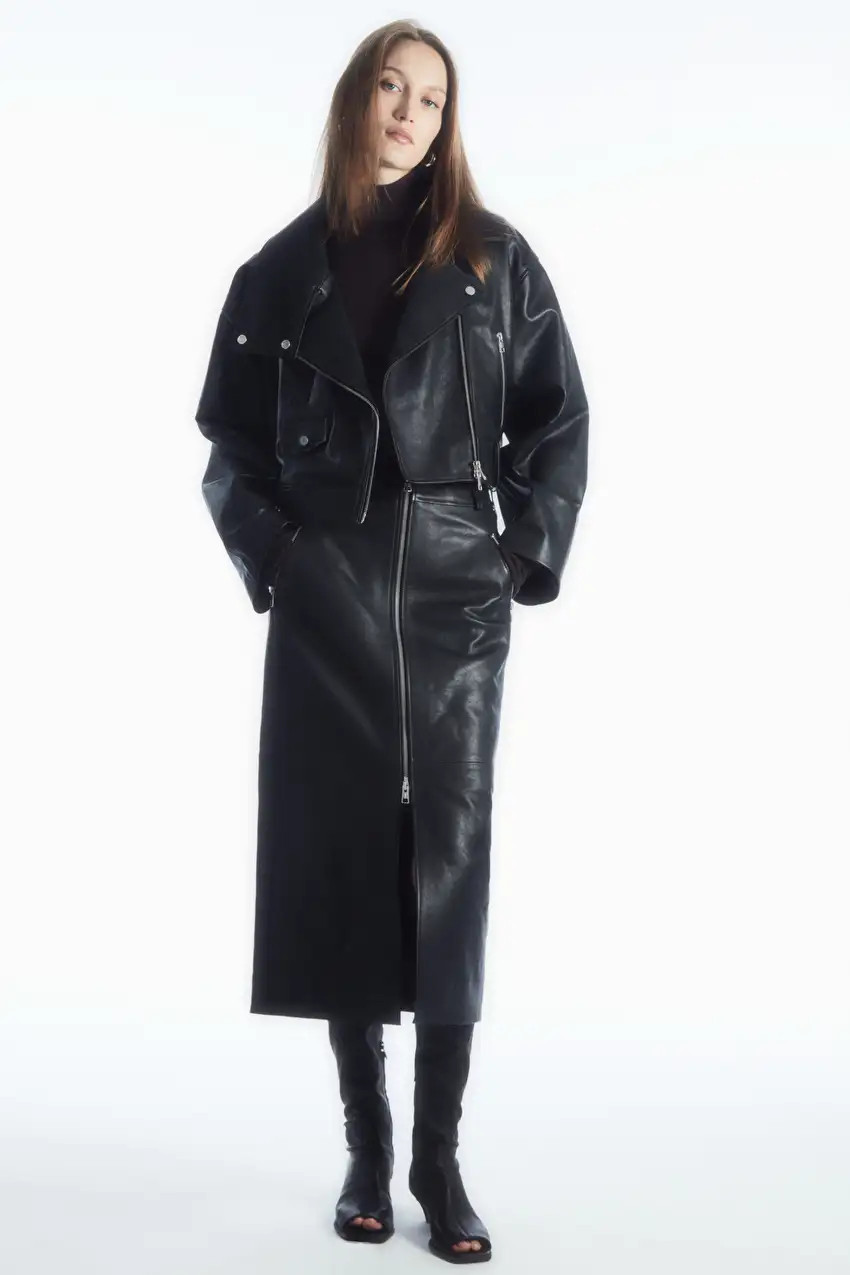 OVERSIZED CROPPED LEATHER BIKER JACKET - BLACK - COS | COS (EU)