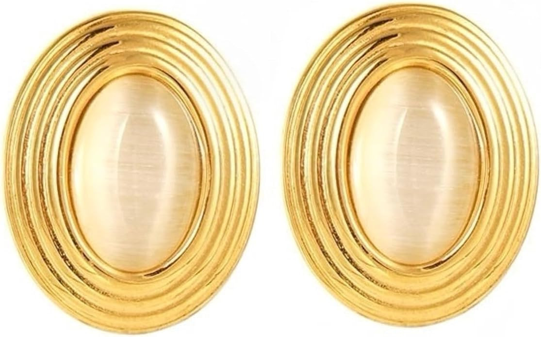 Gold Oval Stone Statement Earrings – Lightweight Drop Earrings for Women | Amazon (US)