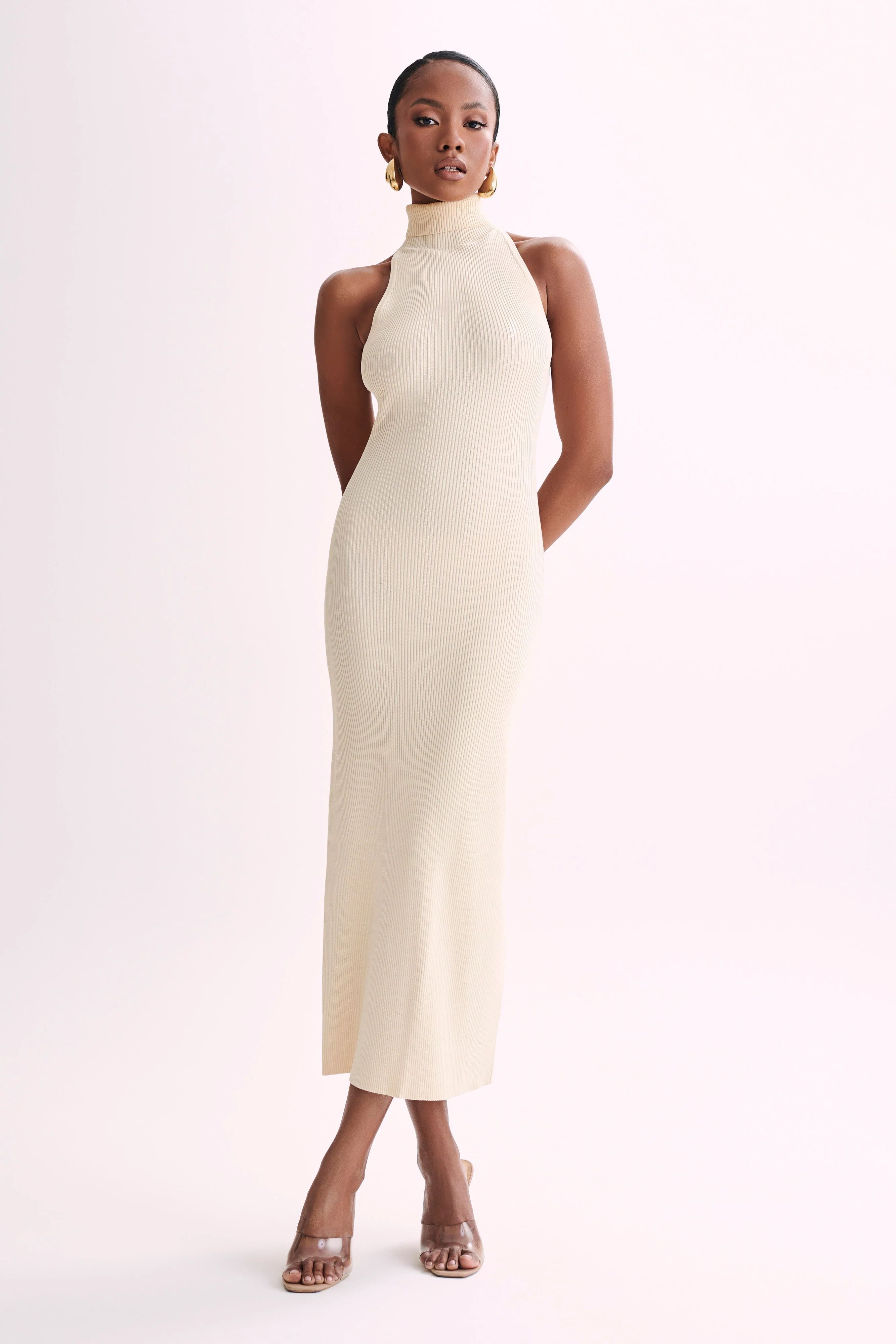 Connie Turtleneck Knit Midi Dress - Cream | MESHKI US