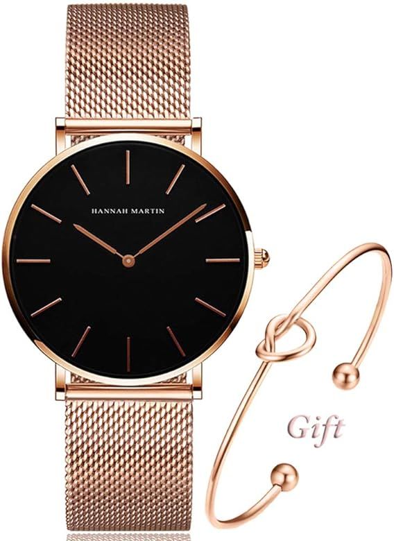 Women's Analog Quartz Rose Gold Watch with Stainless Steel Mesh Strap Ladies Watch Simple and Ele... | Amazon (US)