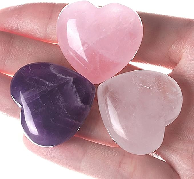 MAIBAOTA 1.2" Rose Quartz Amethyst Clear Quartz Heart Love Healing Crystals Stone Decor Natural R... | Amazon (US)