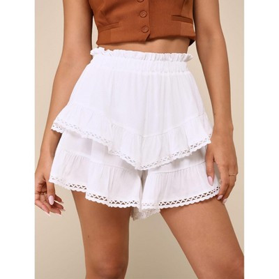 Coolmee Flowy Skirt for Women Casual Boho Ruffle Tiered Skorts High Waist Mini Skirts Golf Tennis Crochet Shorts L White | Target