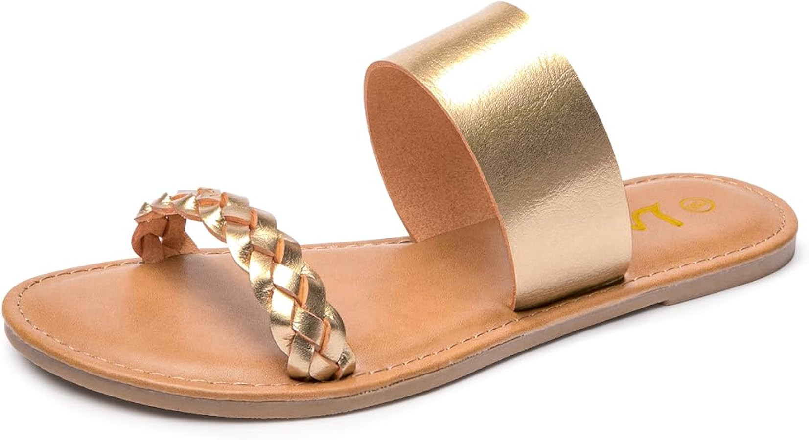 LM Women's Braided Slide Sandals Open Toe Two Band Slip On Flat Sandals Casual Summer Sandals | Amazon (US)