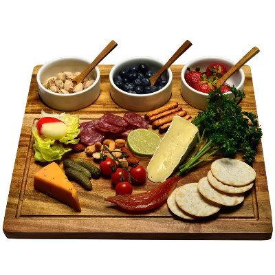 Picnic at Ascot - Acacia Cheese Board/Charcuterie Platter w/Bowls & Spoons - 13" x 13", Brown | Target