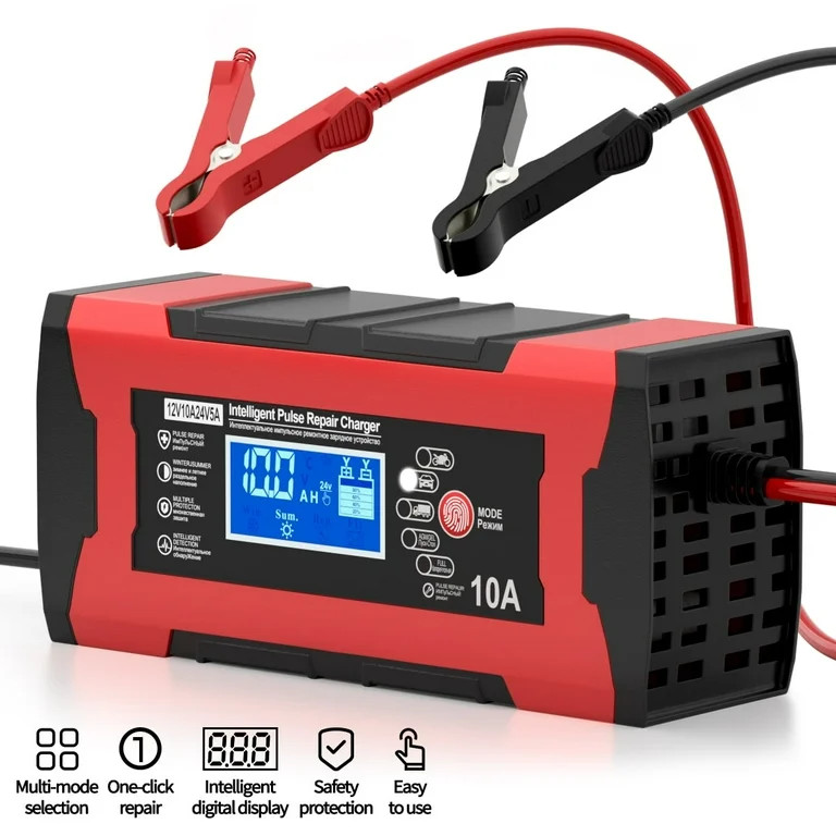 12V/10A 24V/5A Car Battery Charger with LCD Display, Fully-Auto Smart Battery Charger, Pulse Repa... | Walmart (US)