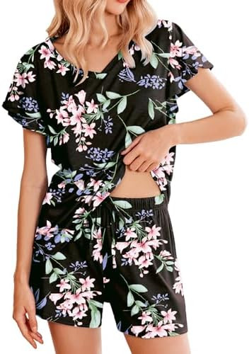 Ekouaer Pajamas Set Women Casual Ruffle Sleeves Soft Comfy Loungewear Set with Pockets | Amazon (US)