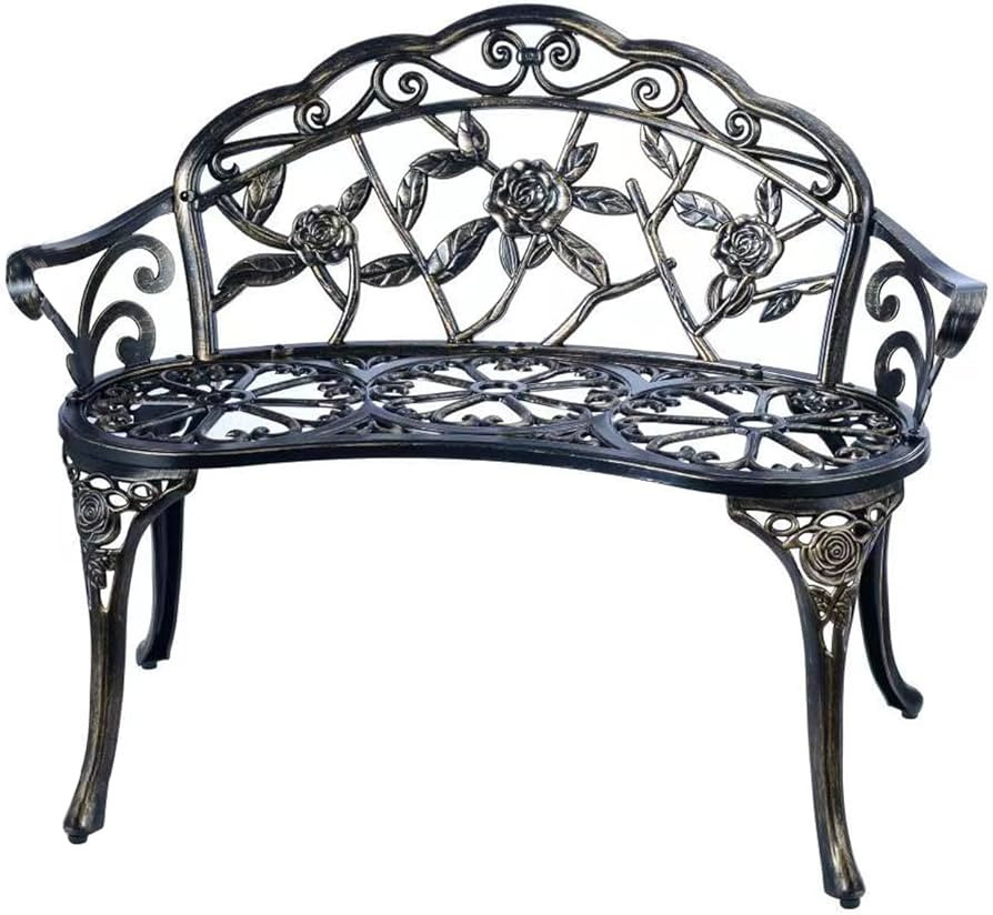 JARDIN DE CENTENNIAL Patio Garden Bench Metal Park Bench Cast Aluminum Outdoor Furniture with Flo... | Amazon (US)
