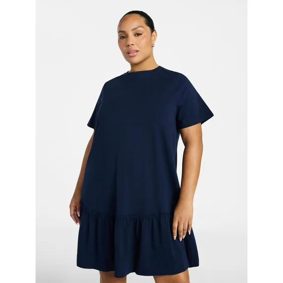 Terra & Sky Women's Plus Size Tier Tee Dress with Short Sleeves, Size 0X-5X | Walmart (US)