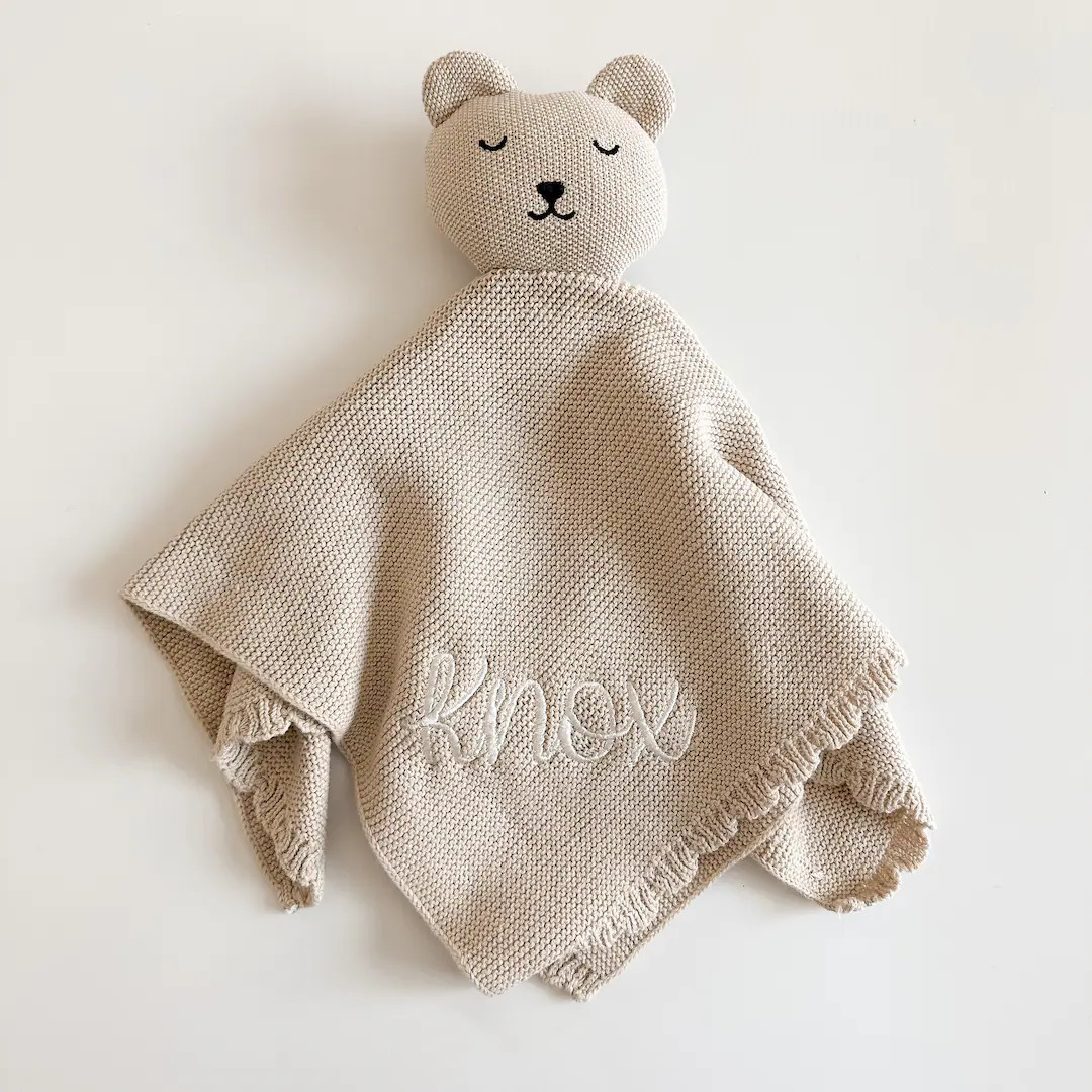 Personalized Embroidered Baby Lovey - Knit Animal Blanket - Newborn Gift - Custom Baby Shower Gif... | Etsy (Global)