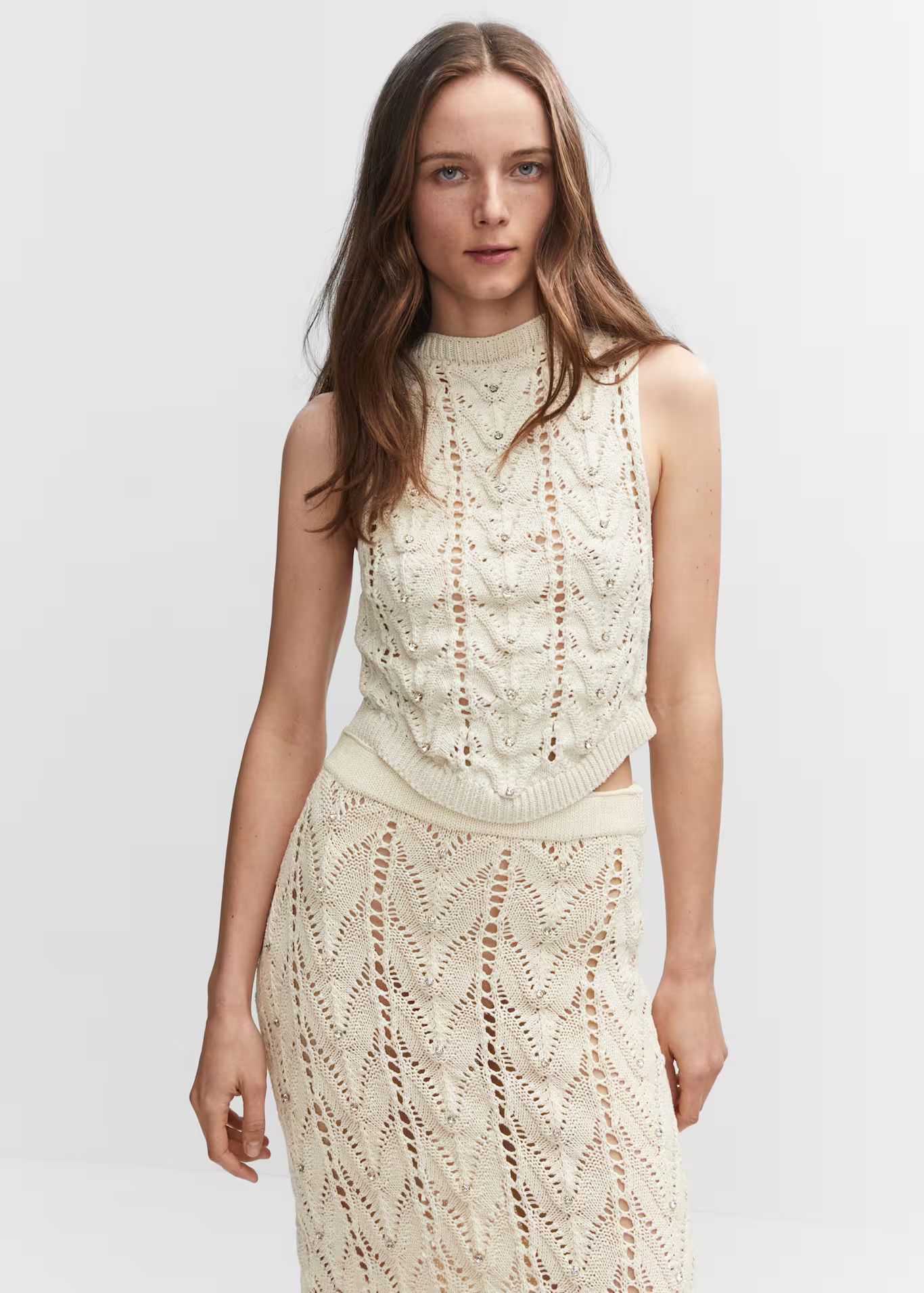 Knitted top with strass detail | MANGO (US)