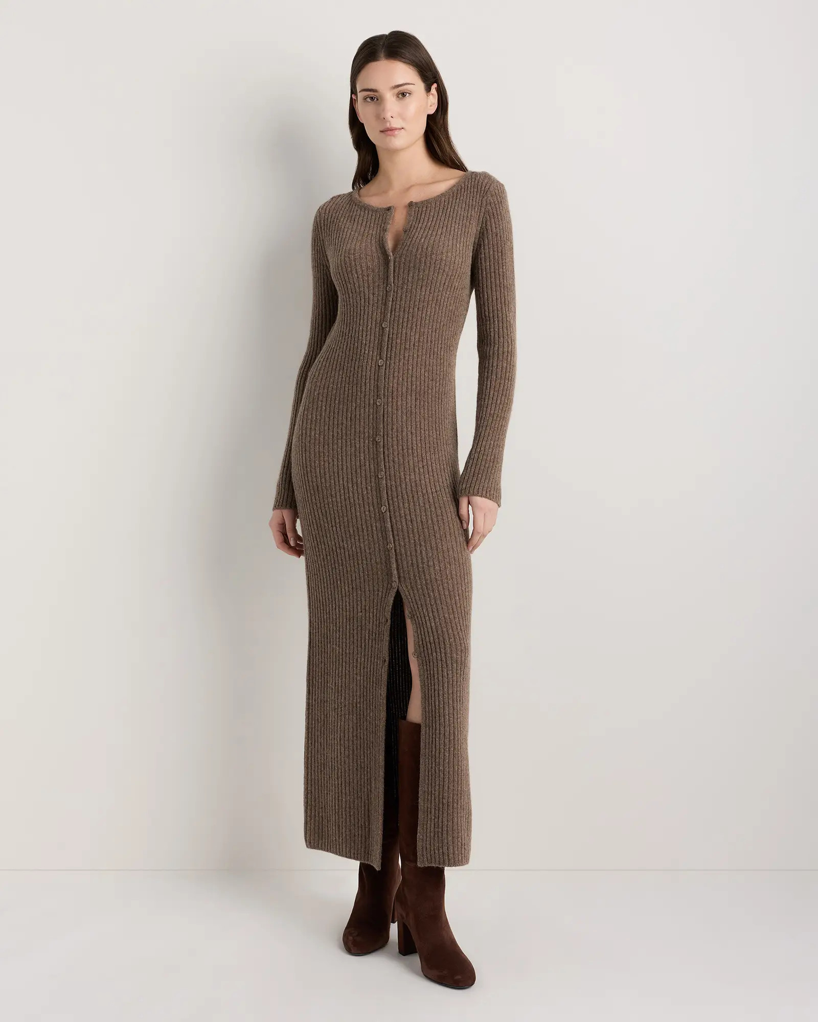 100% Yak Wool Ribbed Cardigan Sweater Dress | Quince