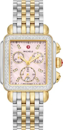 Deco Diamond Chronograph Two-Tone Bracelet Watch, 33mm | Nordstrom
