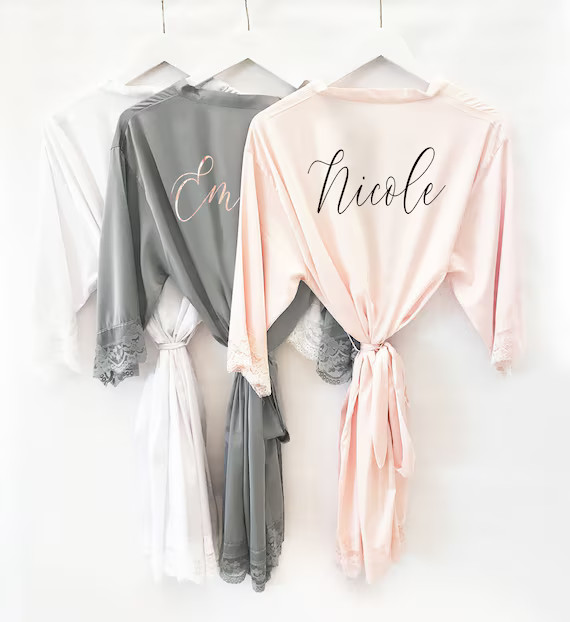 Bridesmaid Robes Personalized Bridesmaid Robes with Names - Satin Lace Bridal Robes Bridal Party ... | Etsy (US)