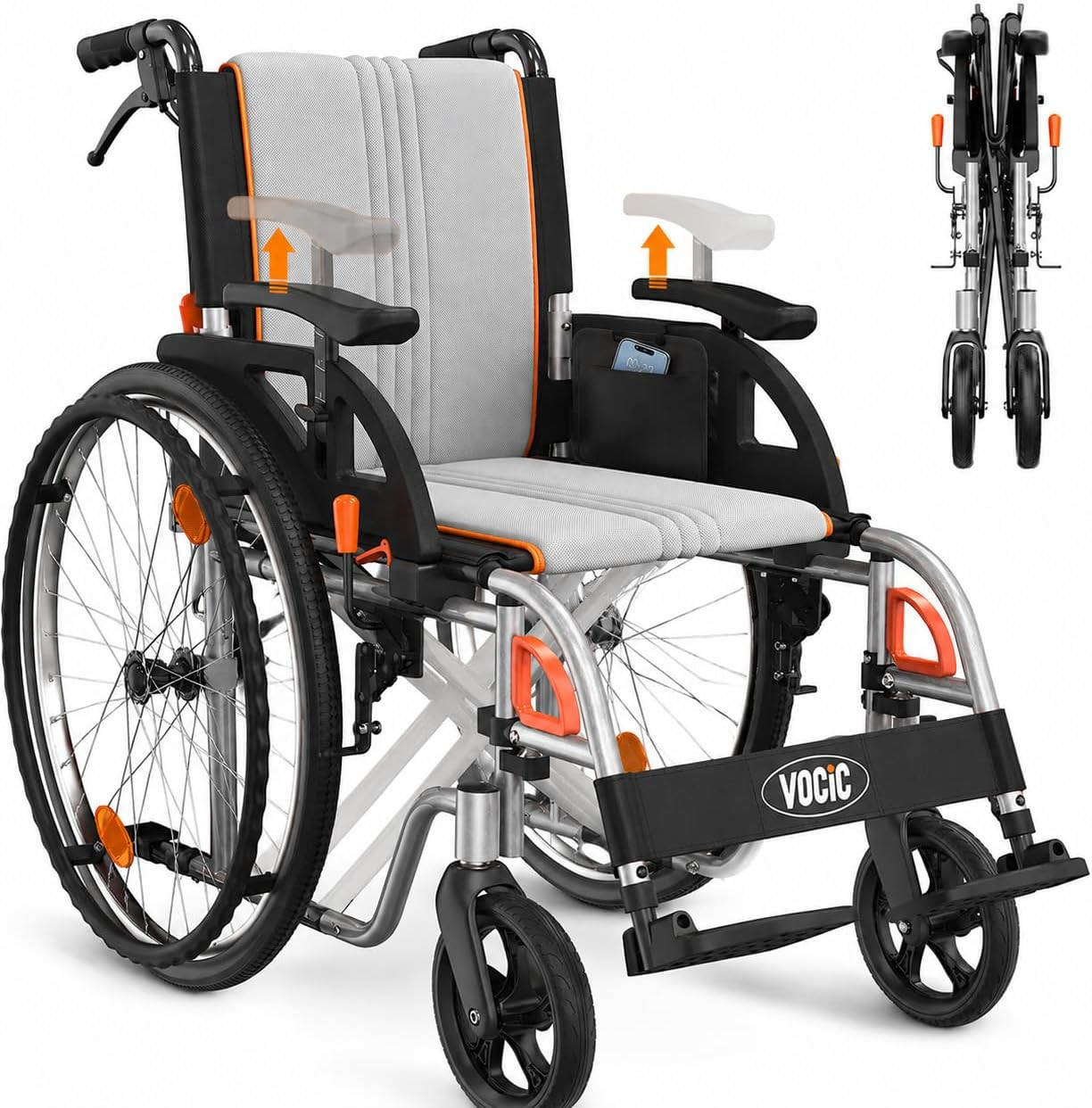 VOCIC Ultra Lightweight Foldable Wheelchairs for Adults 23lb Frame | Portable Self-Propelled Wheelchair for Seniors with Quick Release Wheels, Swing-Away Footrests,Flip-Back Arm, 300 lbs | Amazon (US)