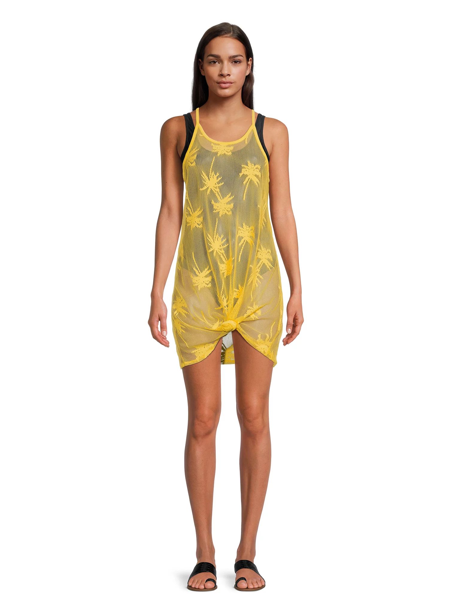 No Boundaries Juniors Knot Front Mesh Cover Up Dress - Walmart.com | Walmart (US)