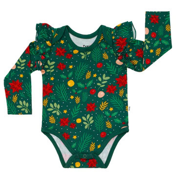 Holly Jolly Long Sleeve Flutter Bodysuit | Little Sleepies