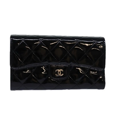 CHANEL Matelasse Long Wallet Enamel Black CC Auth yk13806A  | eBay | eBay US