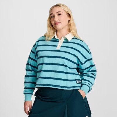 Champion Women's Long Sleeve Rugby Shirt - Teal Blue Striped 1X | Target