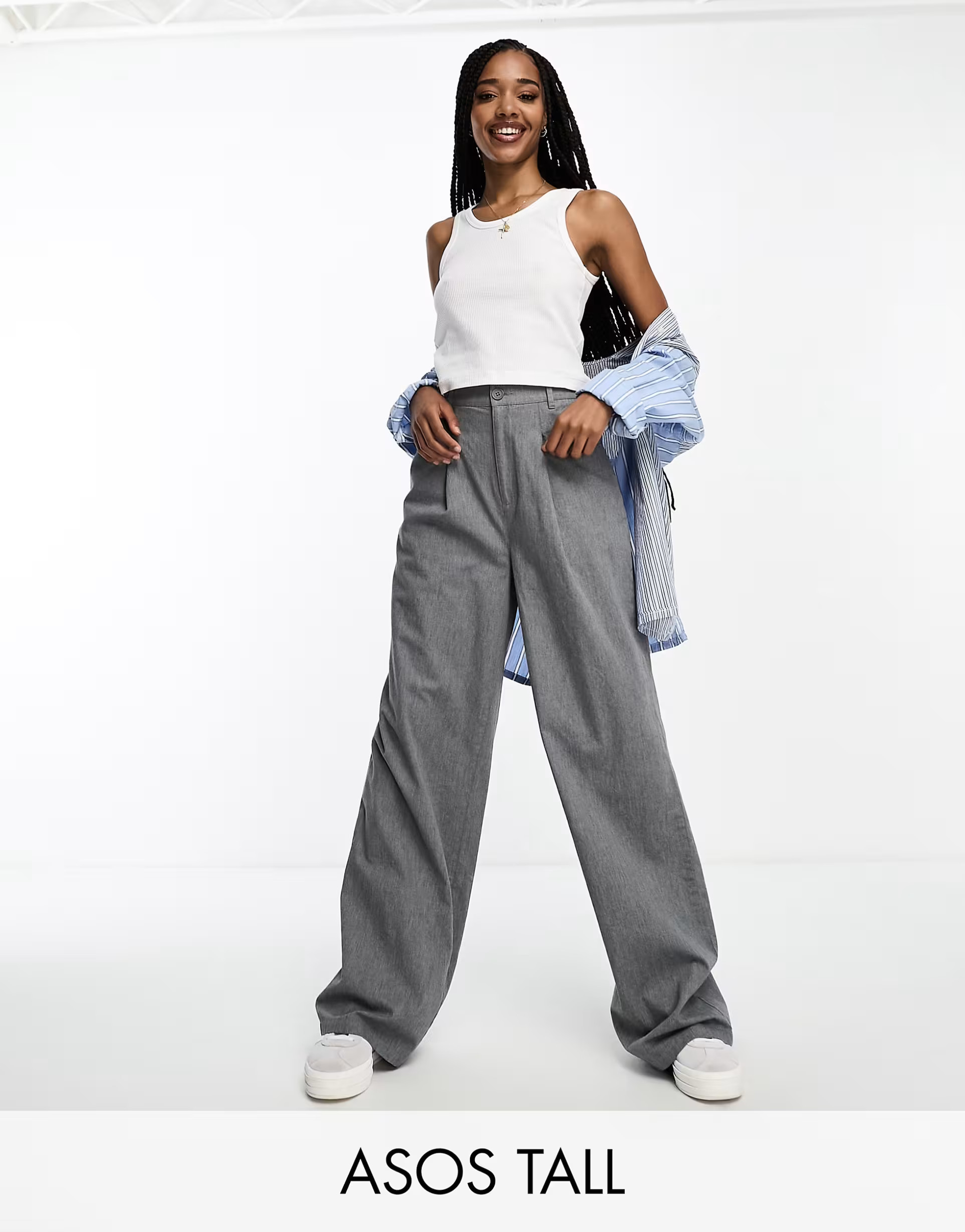 ASOS DESIGN Tall wide leg dad pants in gray heather | ASOS (Global)