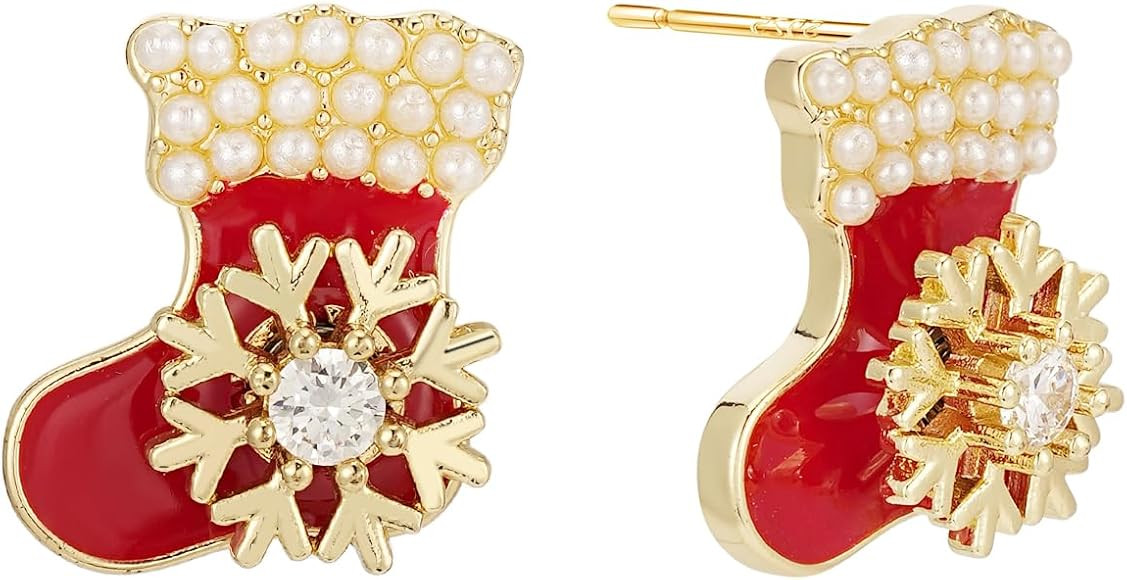 Sylph Christmas Earrings Stocking/Snowflake Tree Stud Earrings 14K Gold Cute Statement Earrings G... | Amazon (US)